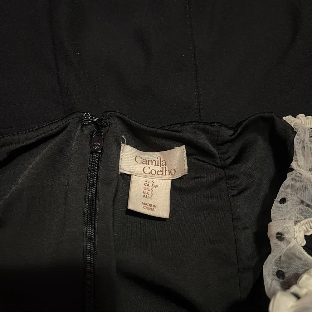 Camila Coelho Heirloom Tulle Puff Sleeve‎ Mini Dress Small Black Flocked Dot - Picture 11 of 12
